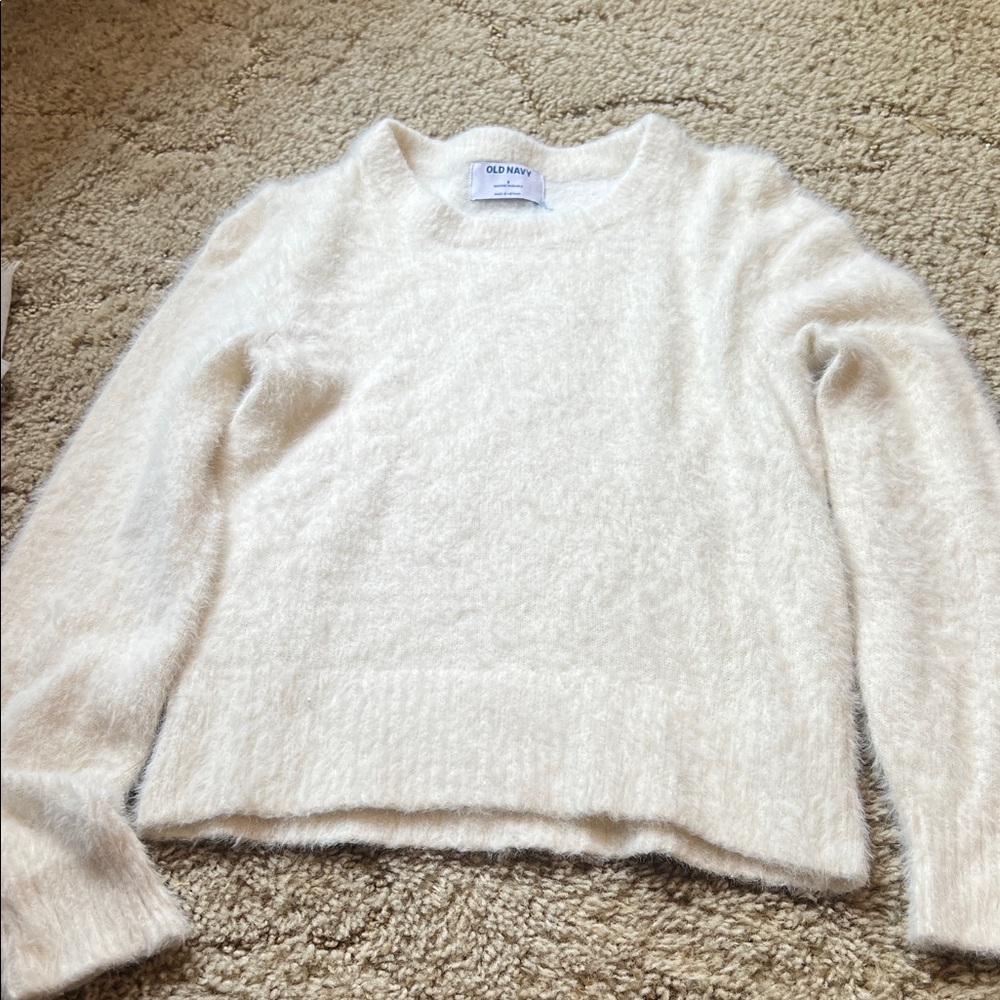 Old Navy Cream Fuzzy Crewneck Sweater